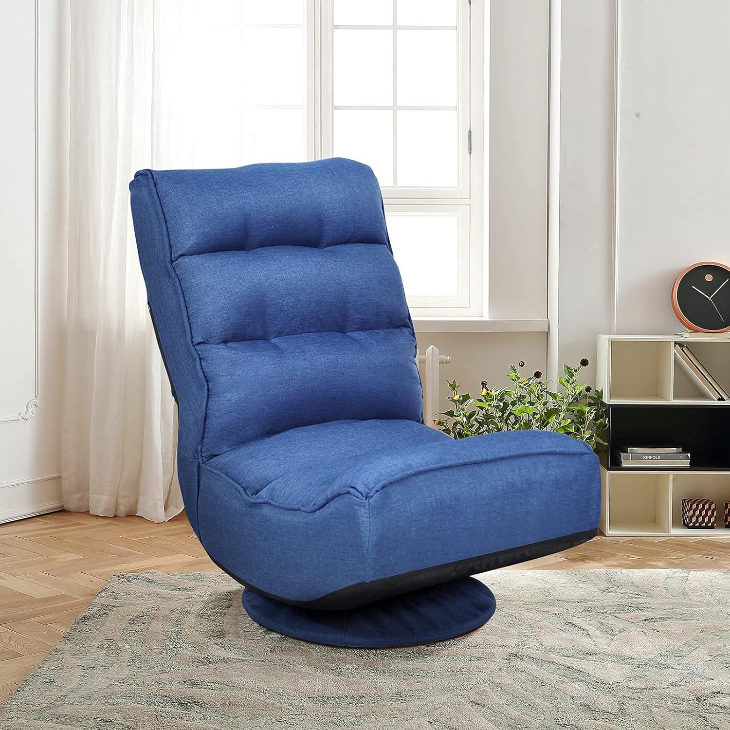 image:imageGiantex 360 Degree Swivel Gaming Chair 6 Position Adjustable Folding Floor Chair 300lb Spring Support Comfortable Padded Backrest Lazy Sofa Chair Game Rocker for Teens Adults CoffeeNavy Blue