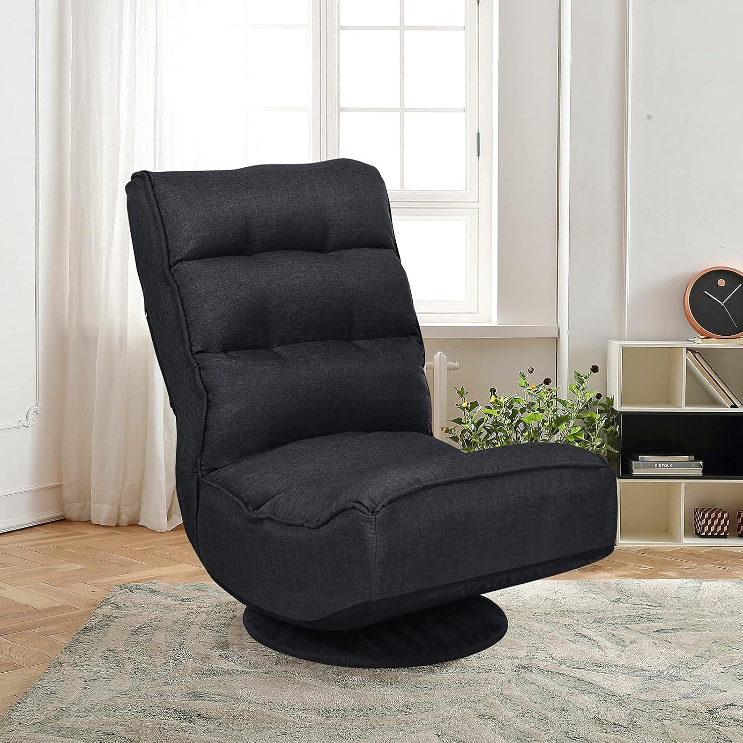 image:imageGiantex 360 Degree Swivel Gaming Chair 6 Position Adjustable Folding Floor Chair 300lb Spring Support Comfortable Padded Backrest Lazy Sofa Chair Game Rocker for Teens Adults CoffeeBlack