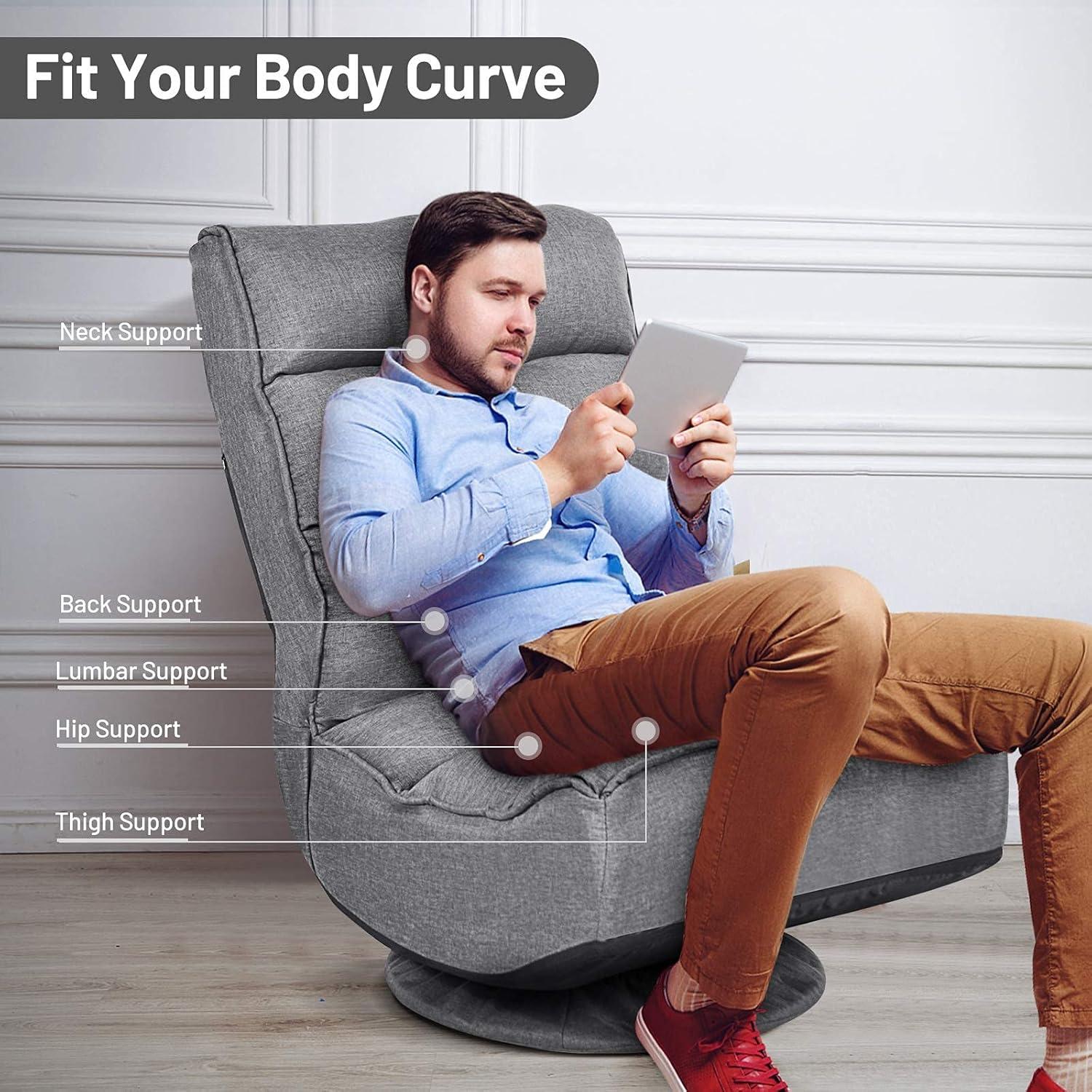 image:imageGiantex 360 Degree Swivel Gaming Chair 6 Position Adjustable Folding Floor Chair 300lb Spring Support Comfortable Padded Backrest Lazy Sofa Chair Game Rocker for Teens Adults CoffeeGrey