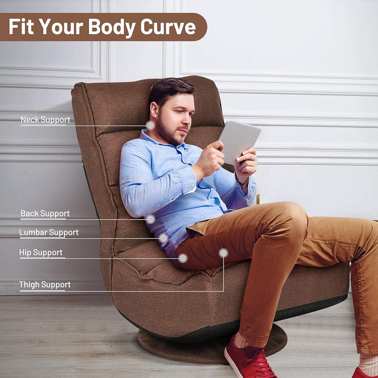 image:imageGiantex 360 Degree Swivel Gaming Chair 6 Position Adjustable Folding Floor Chair 300lb Spring Support Comfortable Padded Backrest Lazy Sofa Chair Game Rocker for Teens Adults CoffeeCoffee