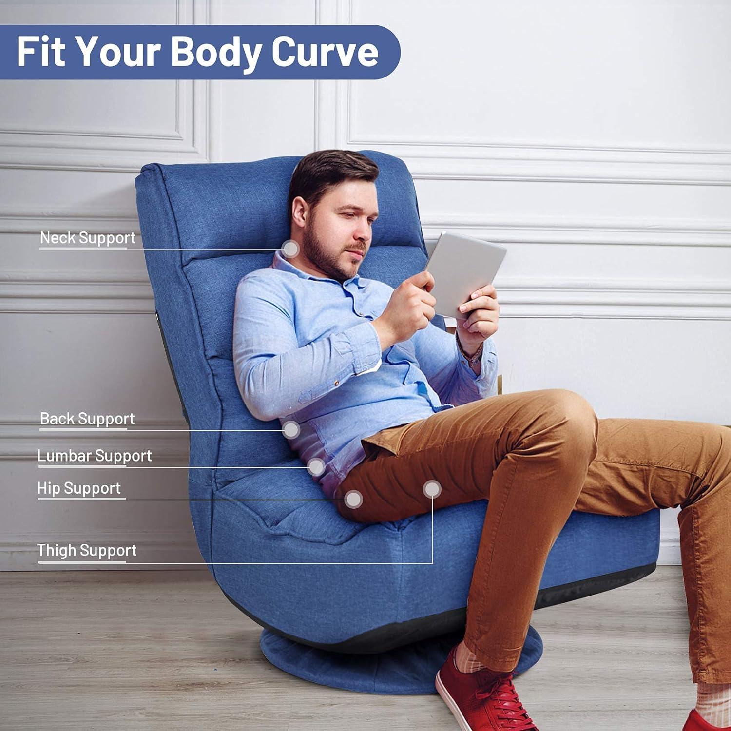 image:imageGiantex 360 Degree Swivel Gaming Chair 6 Position Adjustable Folding Floor Chair 300lb Spring Support Comfortable Padded Backrest Lazy Sofa Chair Game Rocker for Teens Adults CoffeeNavy Blue