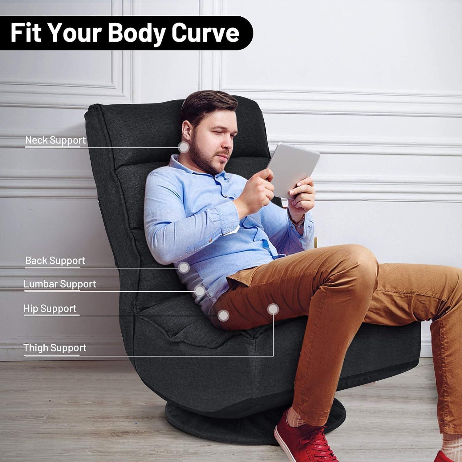 image:imageGiantex 360 Degree Swivel Gaming Chair 6 Position Adjustable Folding Floor Chair 300lb Spring Support Comfortable Padded Backrest Lazy Sofa Chair Game Rocker for Teens Adults CoffeeBlack