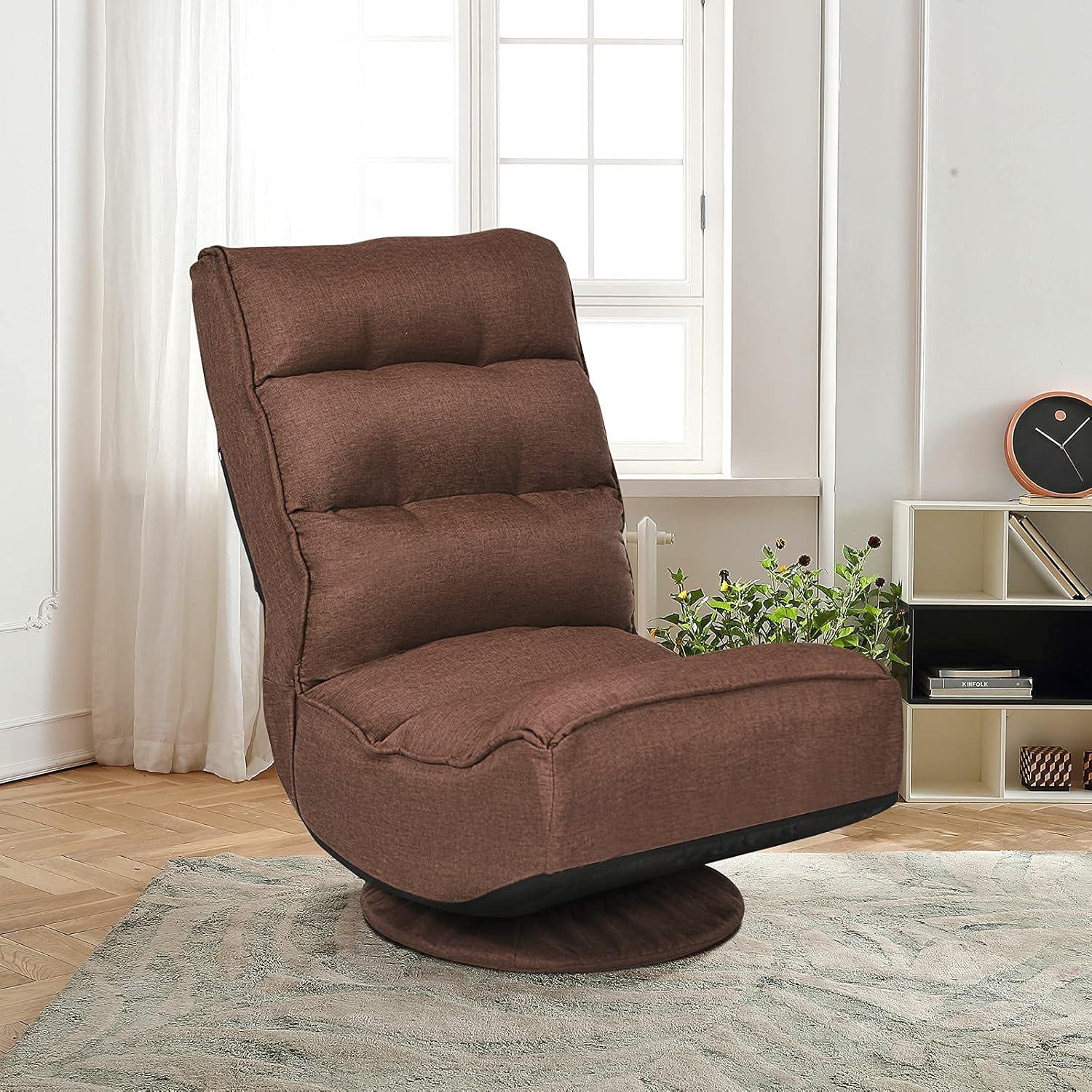 image:imageGiantex 360 Degree Swivel Gaming Chair 6 Position Adjustable Folding Floor Chair 300lb Spring Support Comfortable Padded Backrest Lazy Sofa Chair Game Rocker for Teens Adults CoffeeCoffee