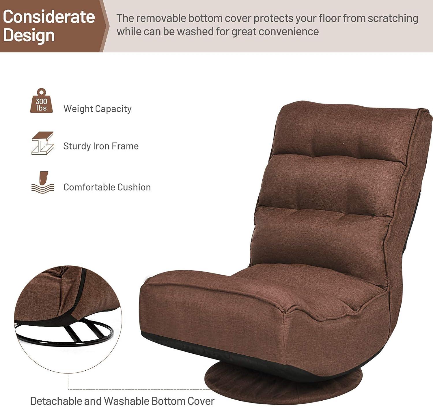 image:imageGiantex 360 Degree Swivel Gaming Chair 6 Position Adjustable Folding Floor Chair 300lb Spring Support Comfortable Padded Backrest Lazy Sofa Chair Game Rocker for Teens Adults CoffeeCoffee