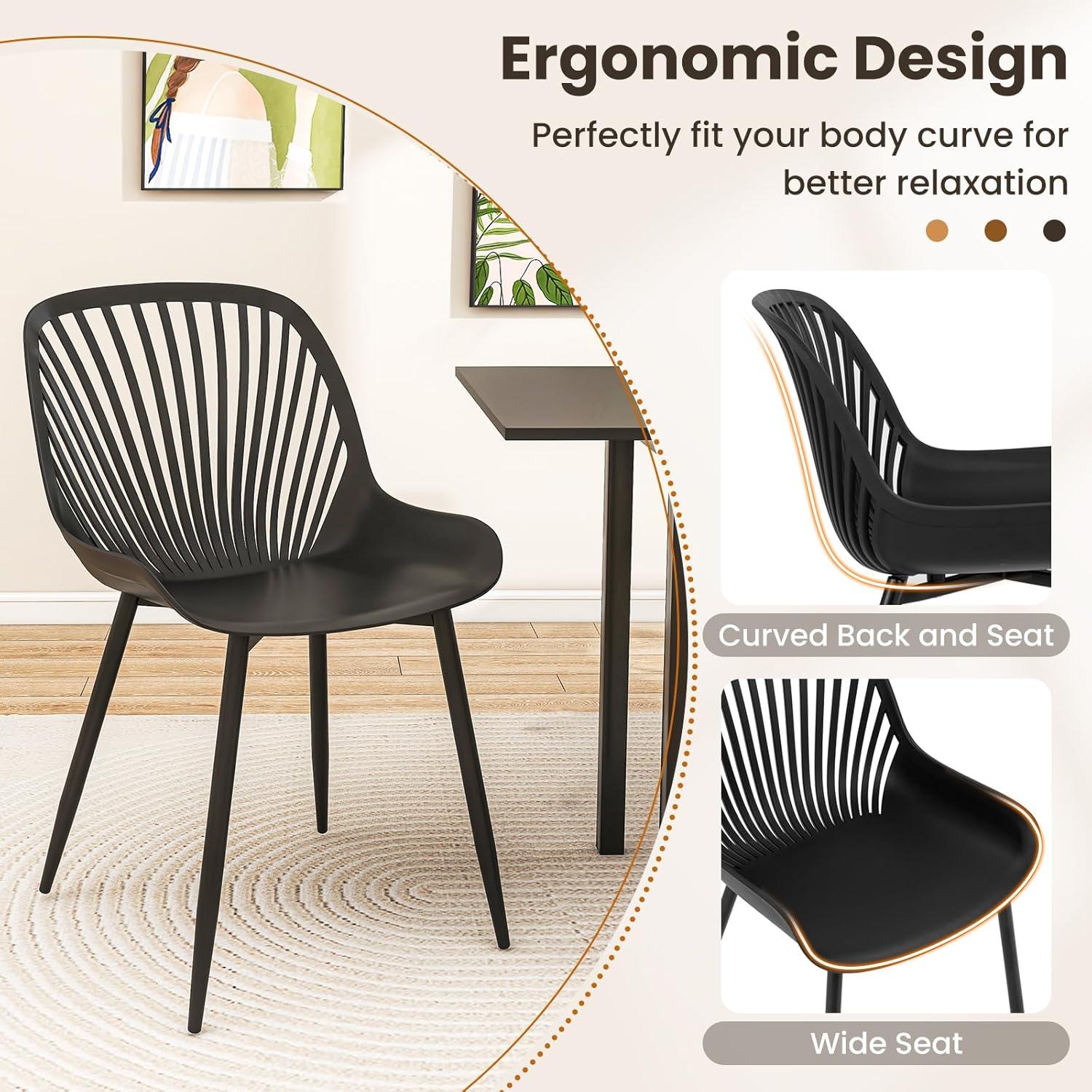 image:imageGiantex Black Dining Chairs Set of 4 Modern Kitchen Chairs wMetal Legs Cutout Backrest Curved Seat Armless Accent Chairs Indoor Side Chairs for Living Dining Room Home Load 330 LBS