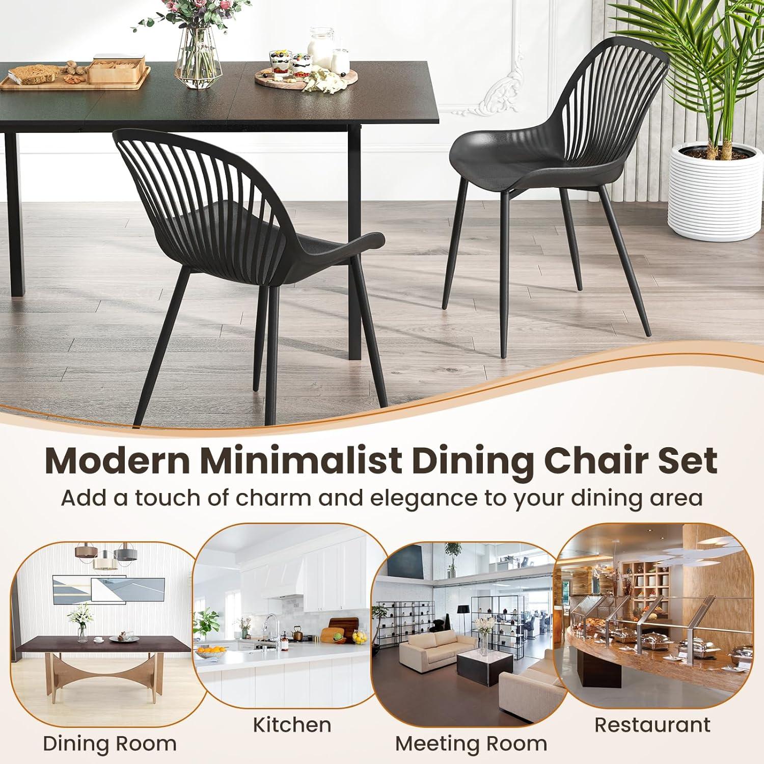 image:imageGiantex Black Dining Chairs Set of 4 Modern Kitchen Chairs wMetal Legs Cutout Backrest Curved Seat Armless Accent Chairs Indoor Side Chairs for Living Dining Room Home Load 330 LBS