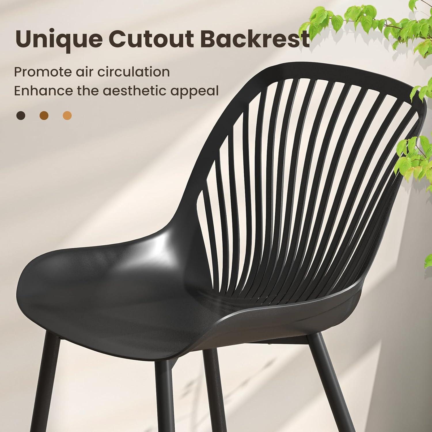 image:imageGiantex Black Dining Chairs Set of 4 Modern Kitchen Chairs wMetal Legs Cutout Backrest Curved Seat Armless Accent Chairs Indoor Side Chairs for Living Dining Room Home Load 330 LBS