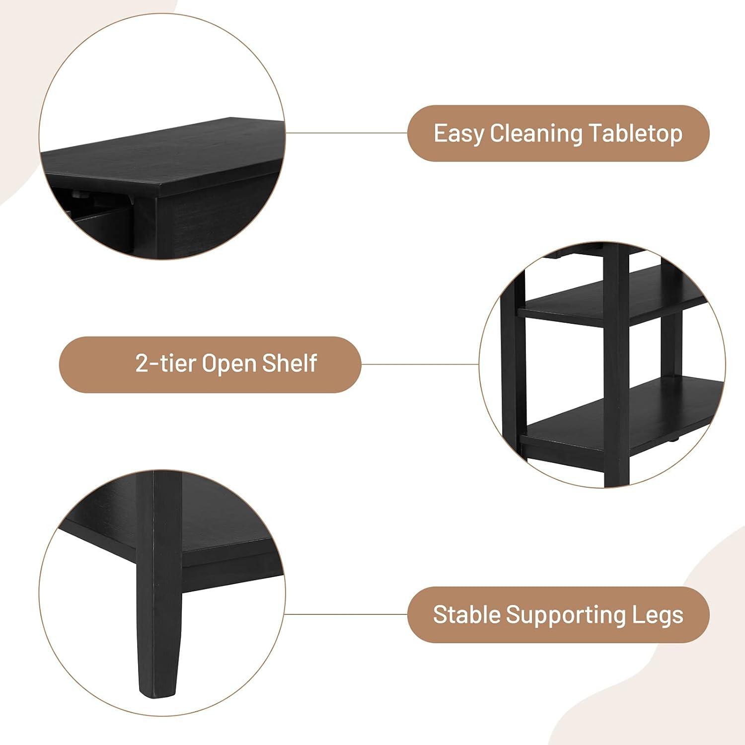 image:imageGiantex End Table with Drawer Narrow Side Table with 2Tier Open Storage Shelves Slim Side End Table Compact Nightstand Bedside Table for Living Room Bedroom Small Space BlackBlack