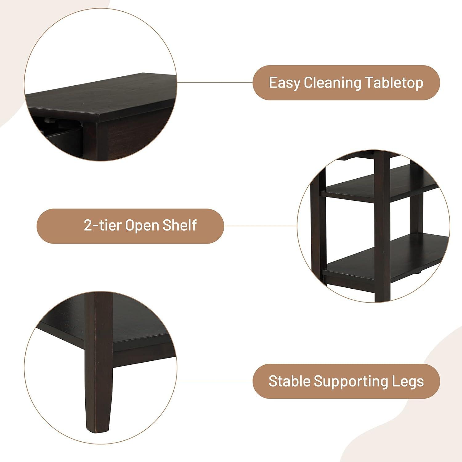 image:imageGiantex End Table with Drawer Narrow Side Table with 2Tier Open Storage Shelves Slim Side End Table Compact Nightstand Bedside Table for Living Room Bedroom Small Space BlackEspresso