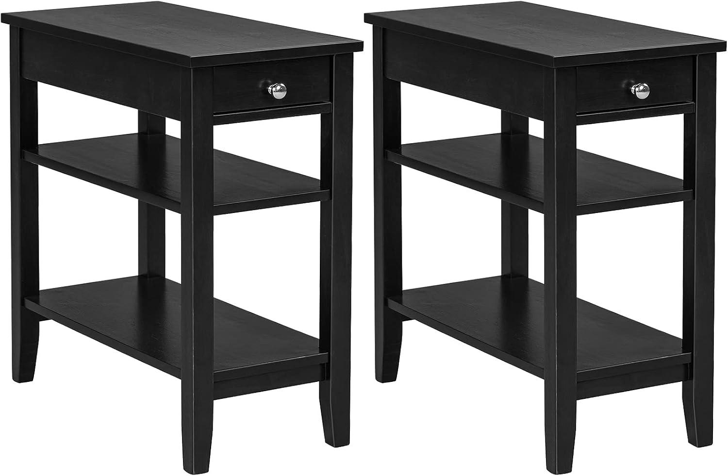 image:imageGiantex End Table with Drawer Narrow Side Table with 2Tier Open Storage Shelves Slim Side End Table Compact Nightstand Bedside Table for Living Room Bedroom Small Space BlackBlack