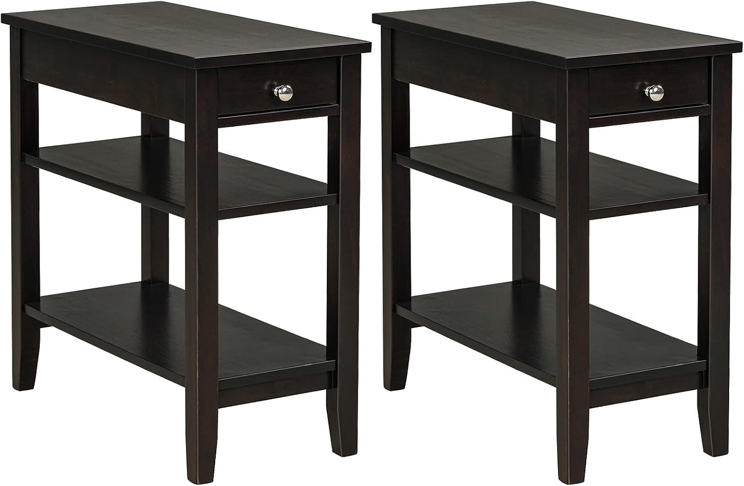 image:imageGiantex End Table with Drawer Narrow Side Table with 2Tier Open Storage Shelves Slim Side End Table Compact Nightstand Bedside Table for Living Room Bedroom Small Space BlackEspresso