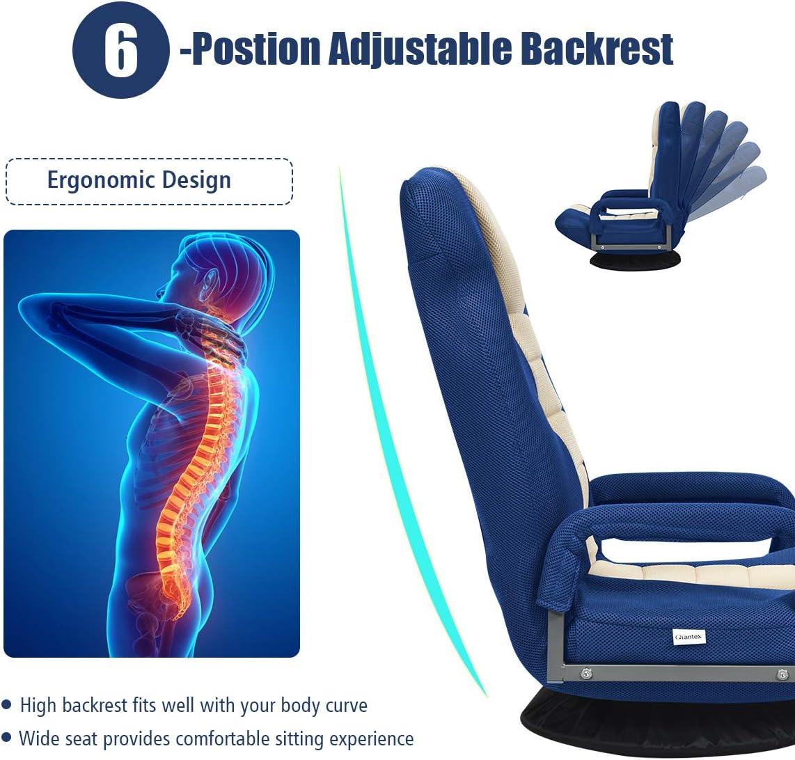 image:imageGiantex Floor Chair 360 Degree Swivel Chair with Adjustable Backrest Lumbar Support Armrest Foldable Lazy Sofa Rocker for TV Reading Playing Video Games BlackGreyBlueBeige