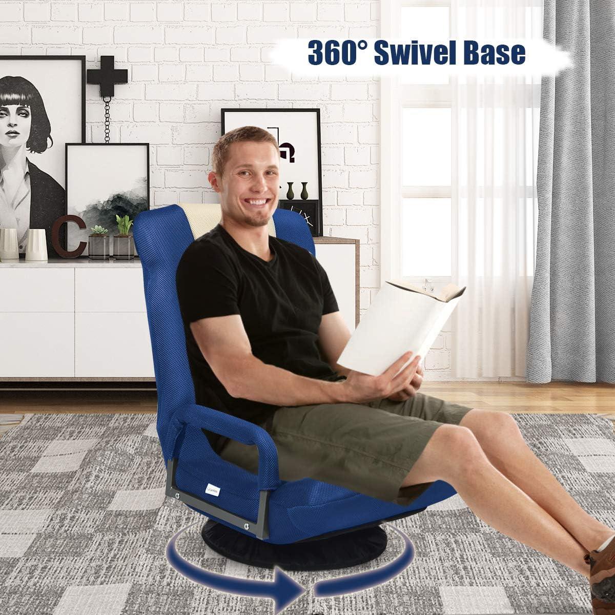 image:imageGiantex Floor Chair 360 Degree Swivel Chair with Adjustable Backrest Lumbar Support Armrest Foldable Lazy Sofa Rocker for TV Reading Playing Video Games BlackGreyBlueBeige