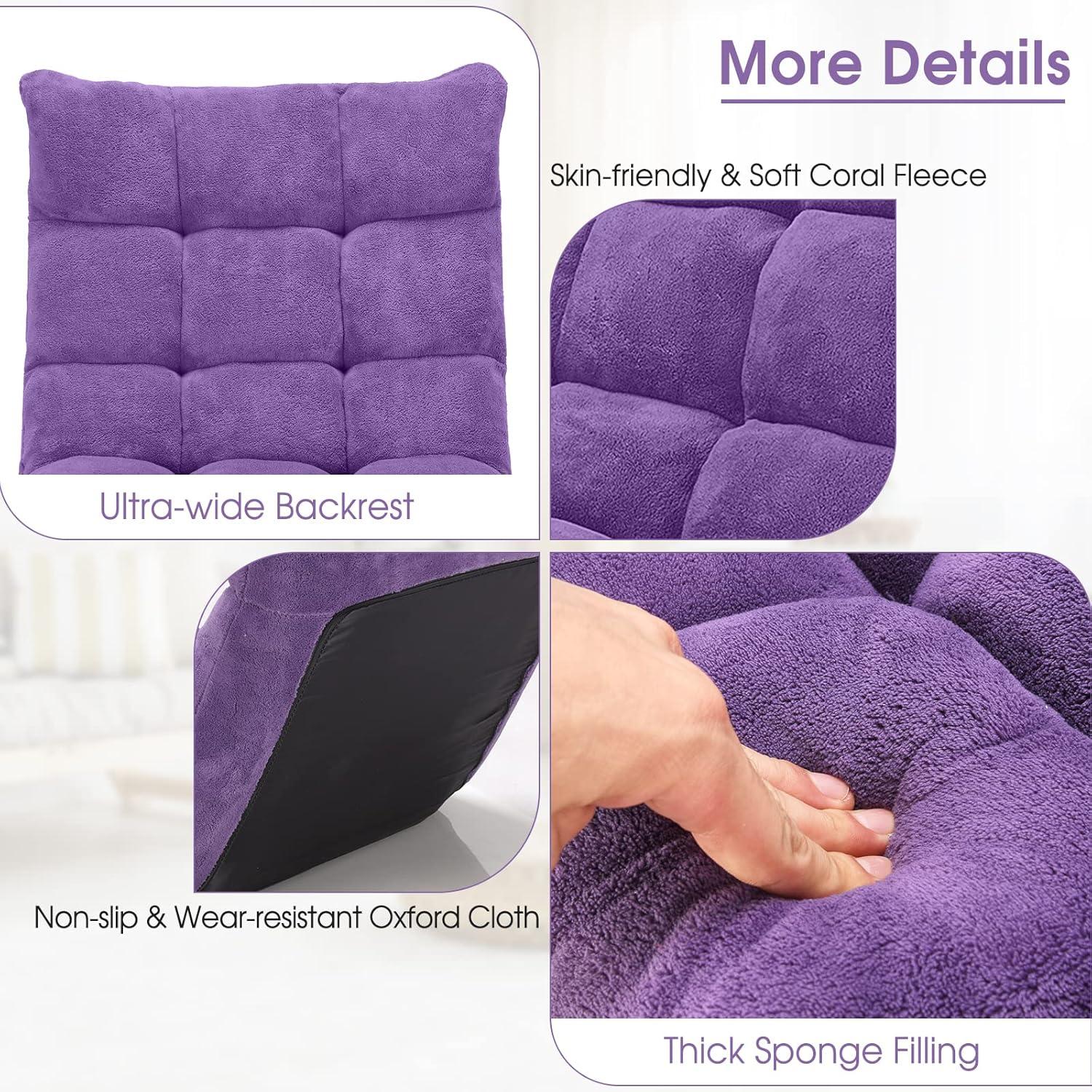 image:imageGiantex Folding Floor Chair with Back Support 14 Adjustable Position Padded Sleeper Bed Couch Recliner Gaming Floor Chairs for Adults Meditation Living Room GreyPurple