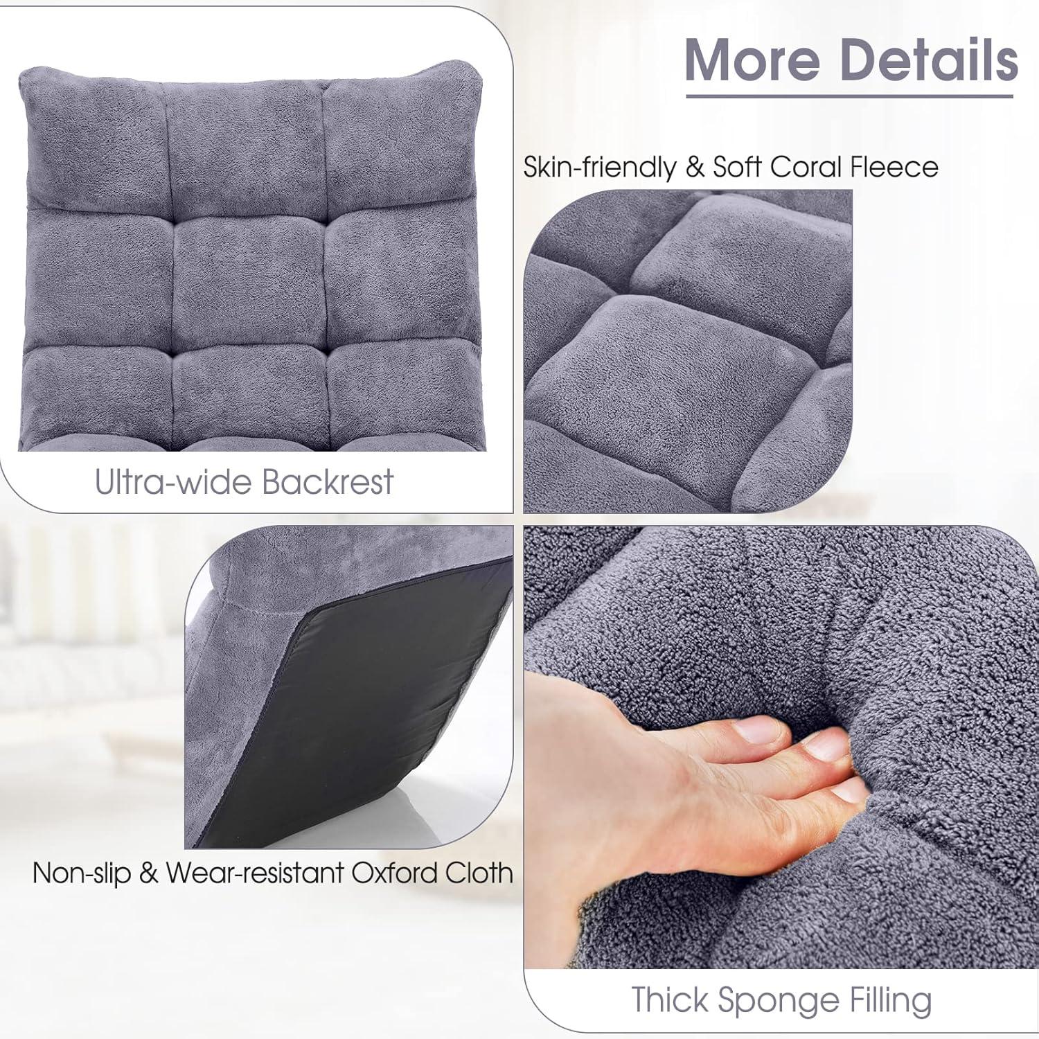 image:imageGiantex Folding Floor Chair with Back Support 14 Adjustable Position Padded Sleeper Bed Couch Recliner Gaming Floor Chairs for Adults Meditation Living Room GreyGrey