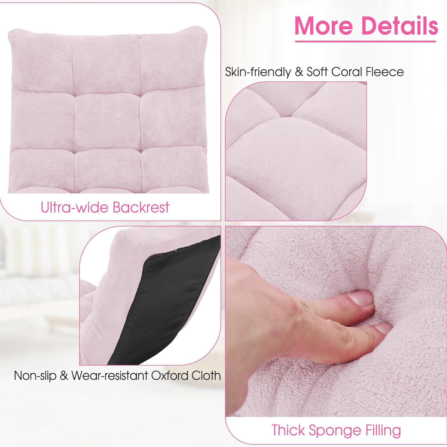 image:imageGiantex Folding Floor Chair with Back Support 14 Adjustable Position Padded Sleeper Bed Couch Recliner Gaming Floor Chairs for Adults Meditation Living Room GreyLight Pink
