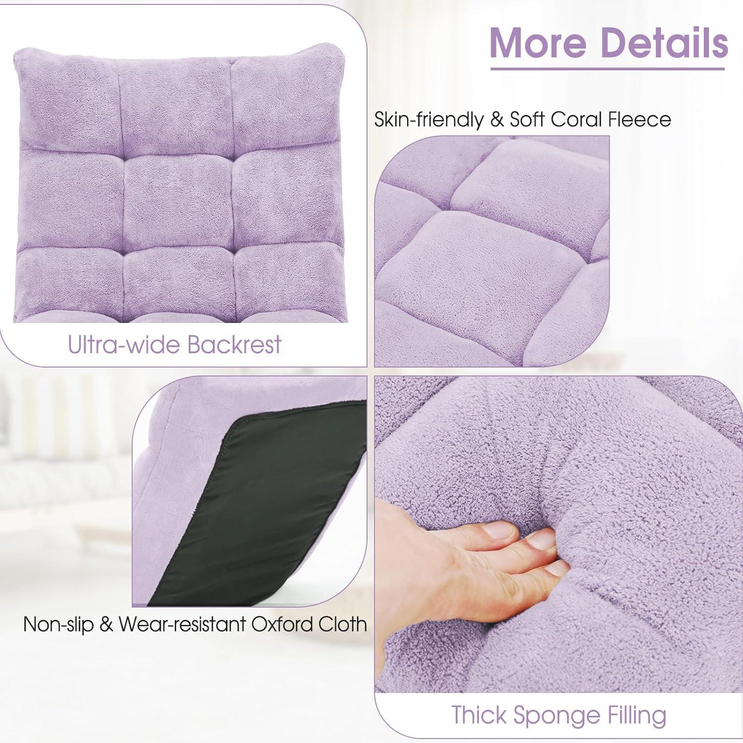 image:imageGiantex Folding Floor Chair with Back Support 14 Adjustable Position Padded Sleeper Bed Couch Recliner Gaming Floor Chairs for Adults Meditation Living Room GreyLight Purple