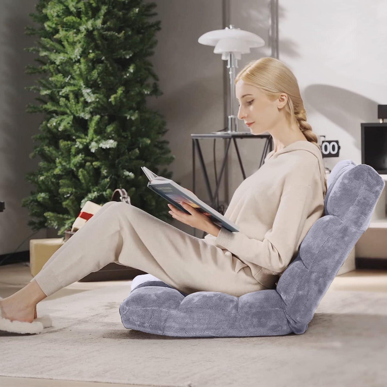 image:imageGiantex Folding Floor Chair with Back Support 14 Adjustable Position Padded Sleeper Bed Couch Recliner Gaming Floor Chairs for Adults Meditation Living Room GreyGrey