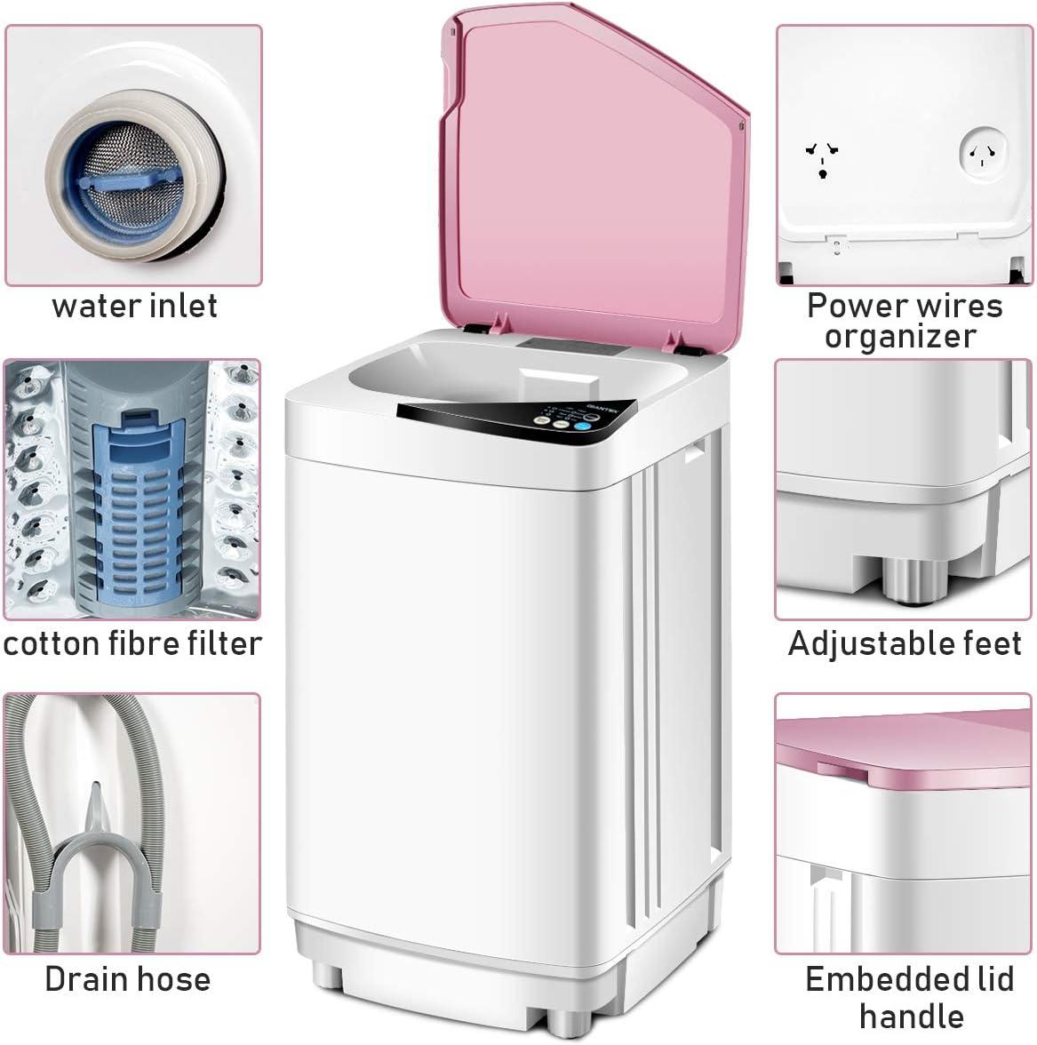 image:imageGiantex FullAutomatic Washing Machine Portable Washer and Spin Dryer 77 lbs Capacity Compact Laundry Washer with Builtin Barrel Light Drain Pump and Long Hose for Apartments Camping White amp PinkWhite Pink