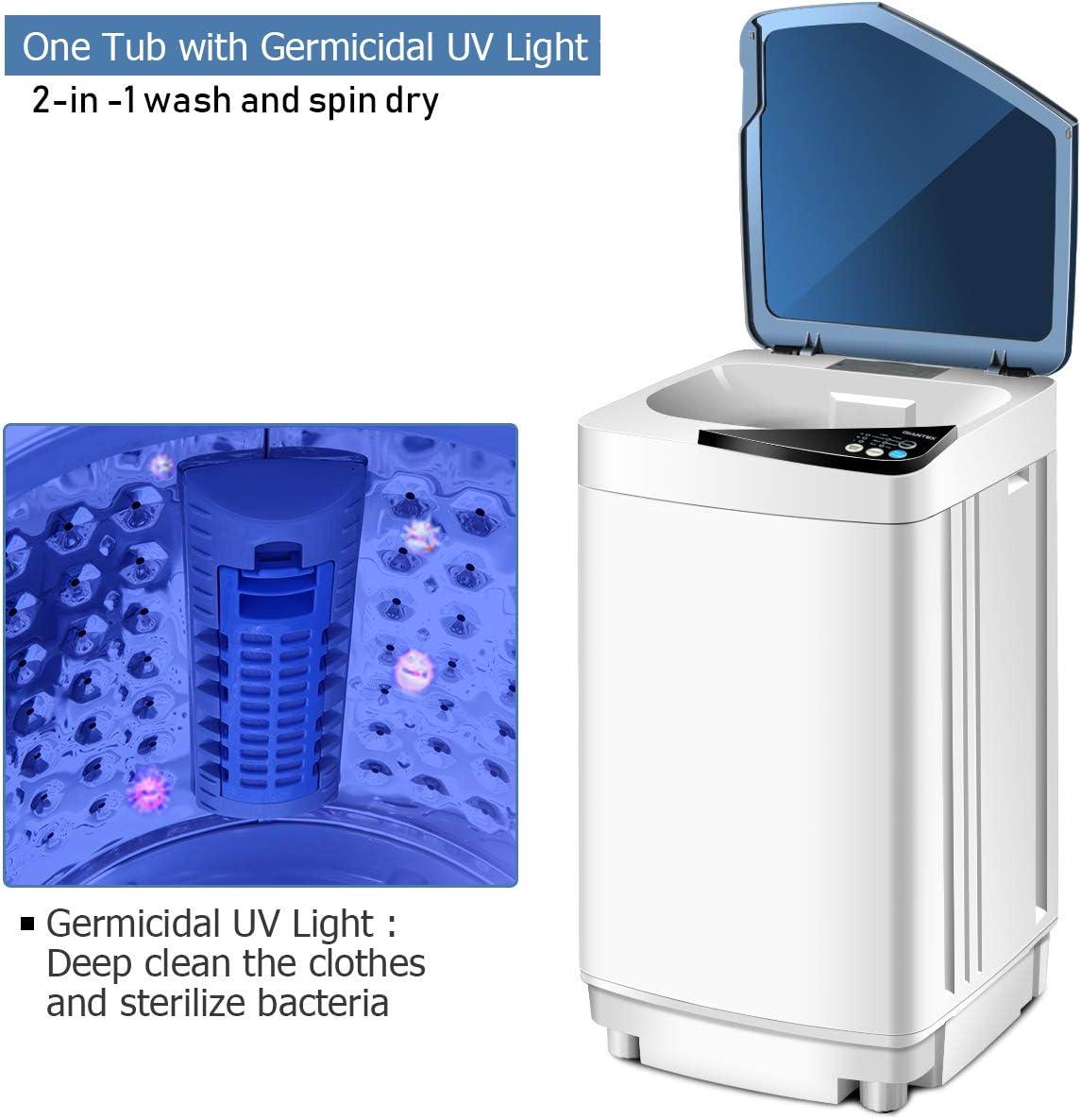 image:imageGiantex FullAutomatic Washing Machine Portable Washer and Spin Dryer 77 lbs Capacity Compact Laundry Washer with Builtin Barrel Light Drain Pump and Long Hose for Apartments Camping White amp PinkWhite Blue
