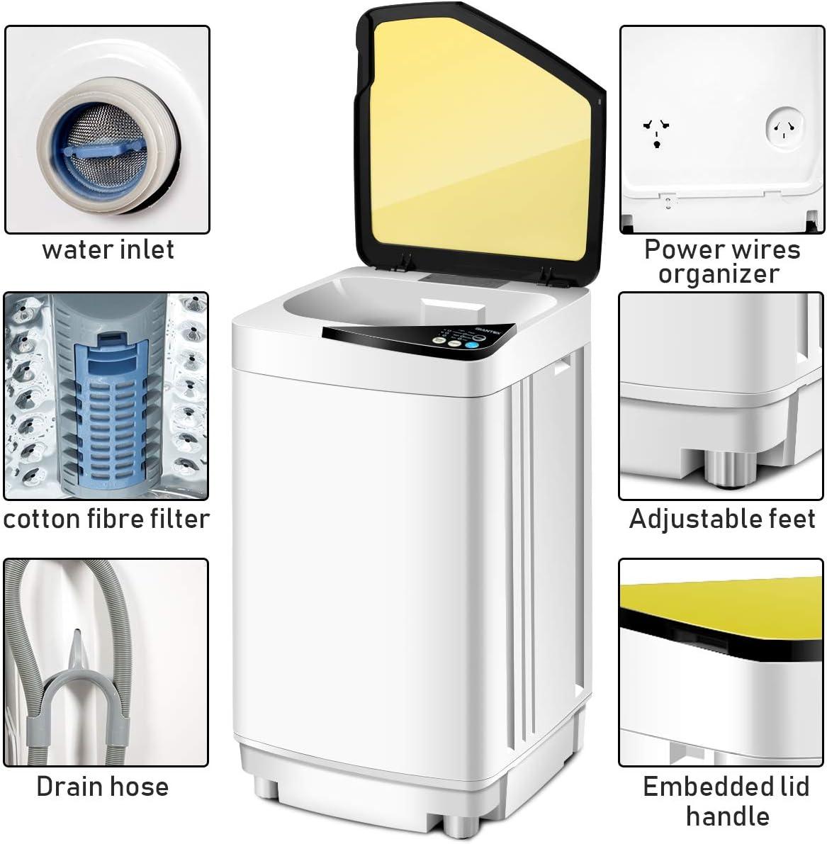 image:imageGiantex FullAutomatic Washing Machine Portable Washer and Spin Dryer 77 lbs Capacity Compact Laundry Washer with Builtin Barrel Light Drain Pump and Long Hose for Apartments Camping White amp PinkWhite Yellow