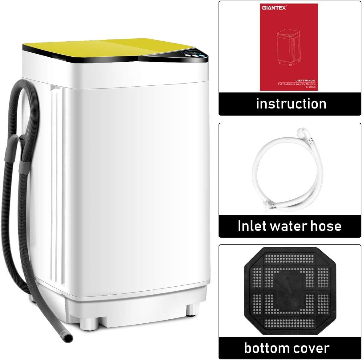 image:imageGiantex FullAutomatic Washing Machine Portable Washer and Spin Dryer 77 lbs Capacity Compact Laundry Washer with Builtin Barrel Light Drain Pump and Long Hose for Apartments Camping White amp PinkWhite Yellow