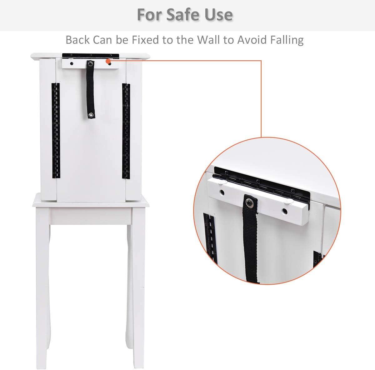 image:imageGiantex Jewelry Armoire Cabinet Chest Organizer Box Top with Flip Mirror Standing SpaceSaving Bedroom Makeup Accessories Storage Armoires 8 Necklace Hooks Jewelry Cabinets with 4 Drawers BlackWhite