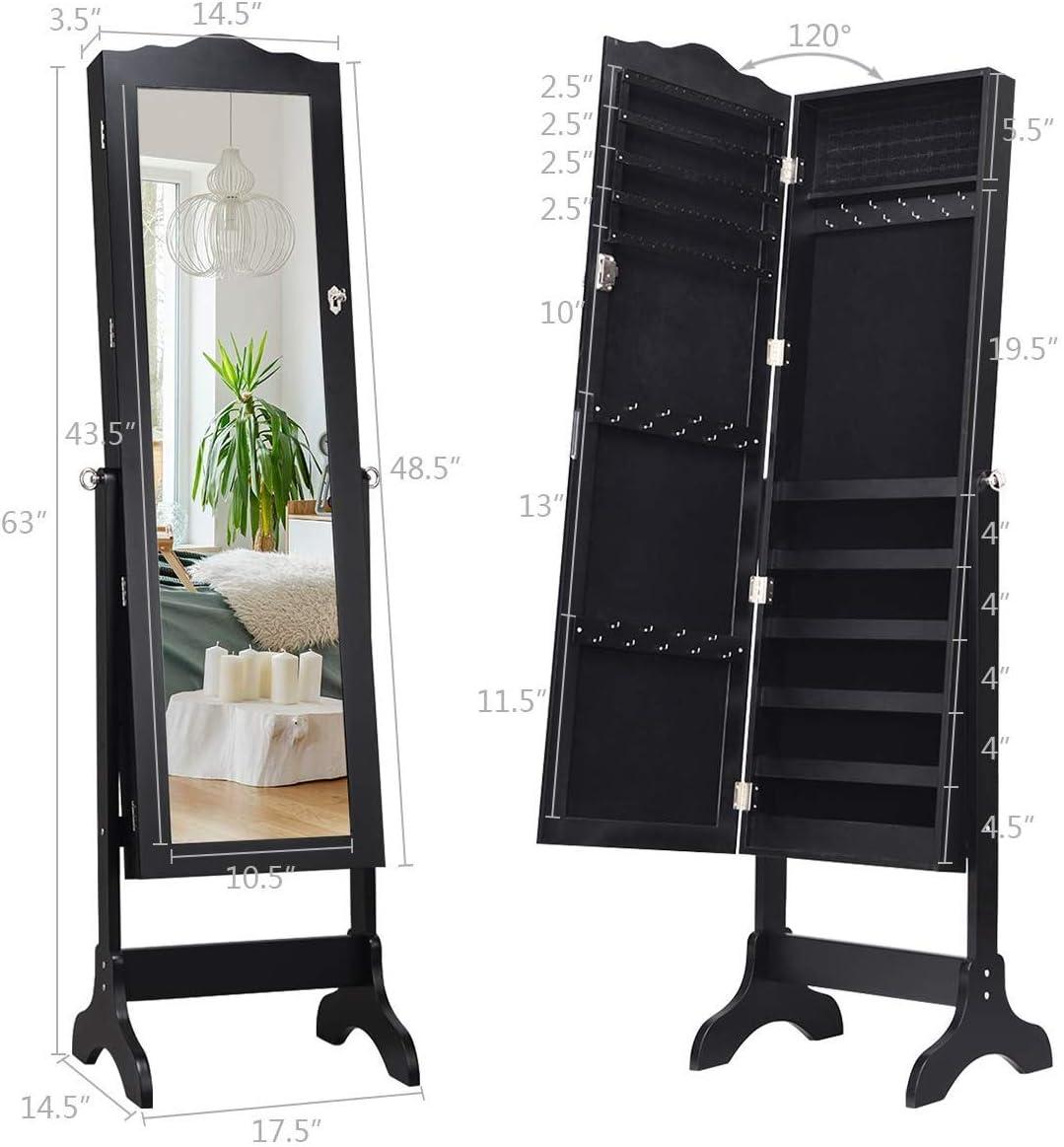 image:imageGiantex Jewelry Armoire with Full Length Mirror Lockable Standing Jewelry Cabinet Mirror with Jewelry Storage Ring Earring Necklace Makeup Display Jewelry Organizer Box for Women Girls WhiteBlack