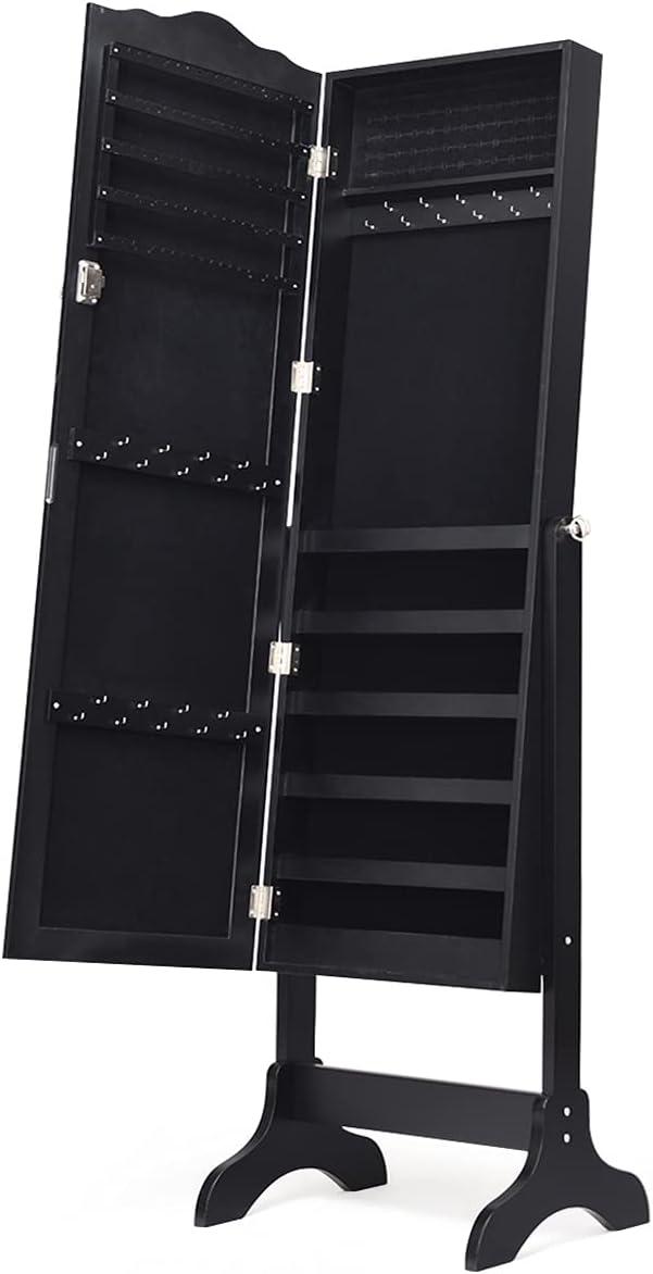 image:imageGiantex Jewelry Armoire with Full Length Mirror Lockable Standing Jewelry Cabinet Mirror with Jewelry Storage Ring Earring Necklace Makeup Display Jewelry Organizer Box for Women Girls WhiteBlack