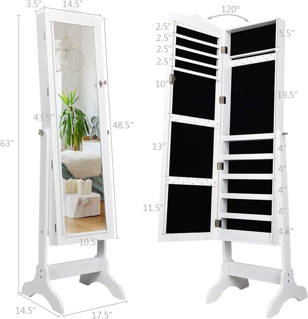 image:imageGiantex Jewelry Armoire with Full Length Mirror Lockable Standing Jewelry Cabinet Mirror with Jewelry Storage Ring Earring Necklace Makeup Display Jewelry Organizer Box for Women Girls WhiteWhite