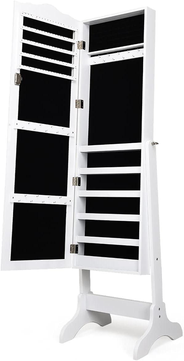 image:imageGiantex Jewelry Armoire with Full Length Mirror Lockable Standing Jewelry Cabinet Mirror with Jewelry Storage Ring Earring Necklace Makeup Display Jewelry Organizer Box for Women Girls WhiteWhite
