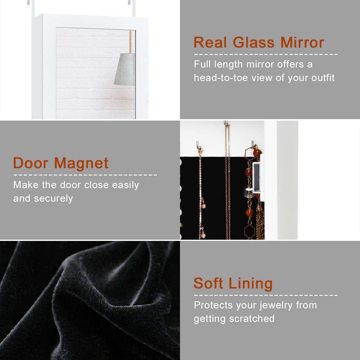 image:imageGiantex Jewelry Armoire with Full Length Mirror Wall and Door Mounted Jewelry Cabinet Organizer with Magnetic Door Large Storage for Earrings Rings Necklaces amp Accessories White