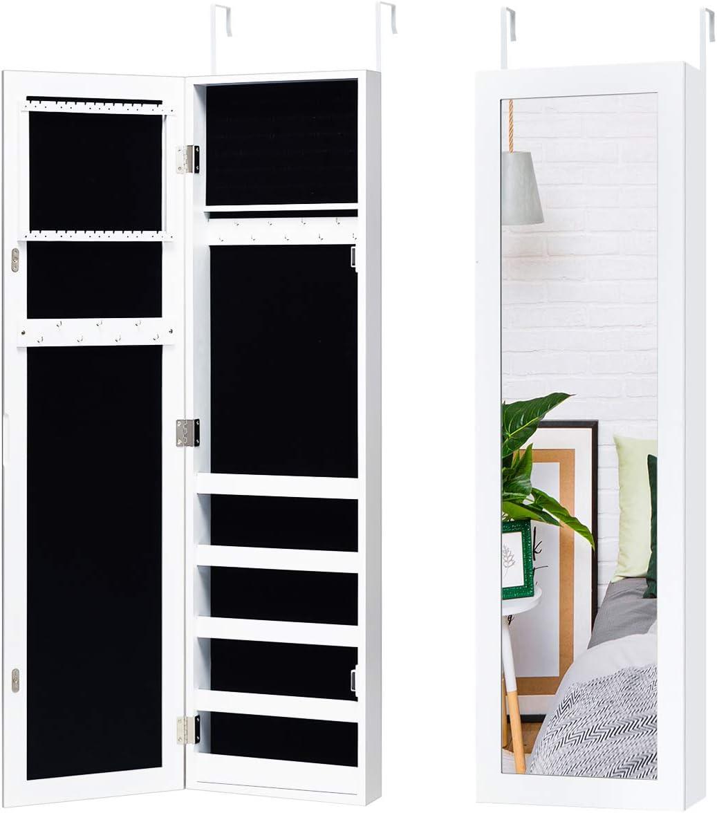 image:imageGiantex Jewelry Armoire with Full Length Mirror Wall and Door Mounted Jewelry Cabinet Organizer with Magnetic Door Large Storage for Earrings Rings Necklaces amp Accessories White