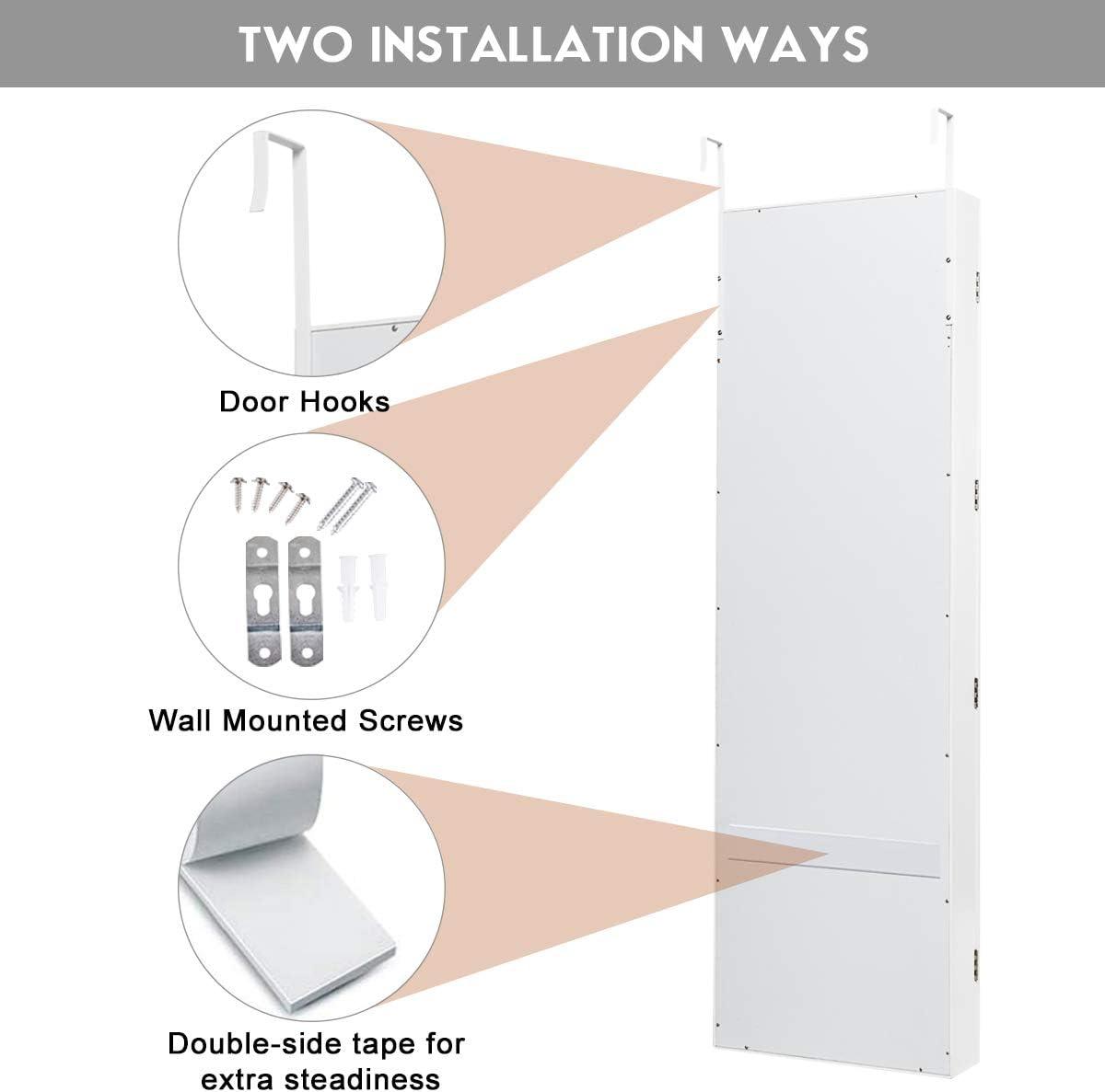 image:imageGiantex Jewelry Armoire with Full Length Mirror Wall and Door Mounted Jewelry Cabinet Organizer with Magnetic Door Large Storage for Earrings Rings Necklaces amp Accessories White