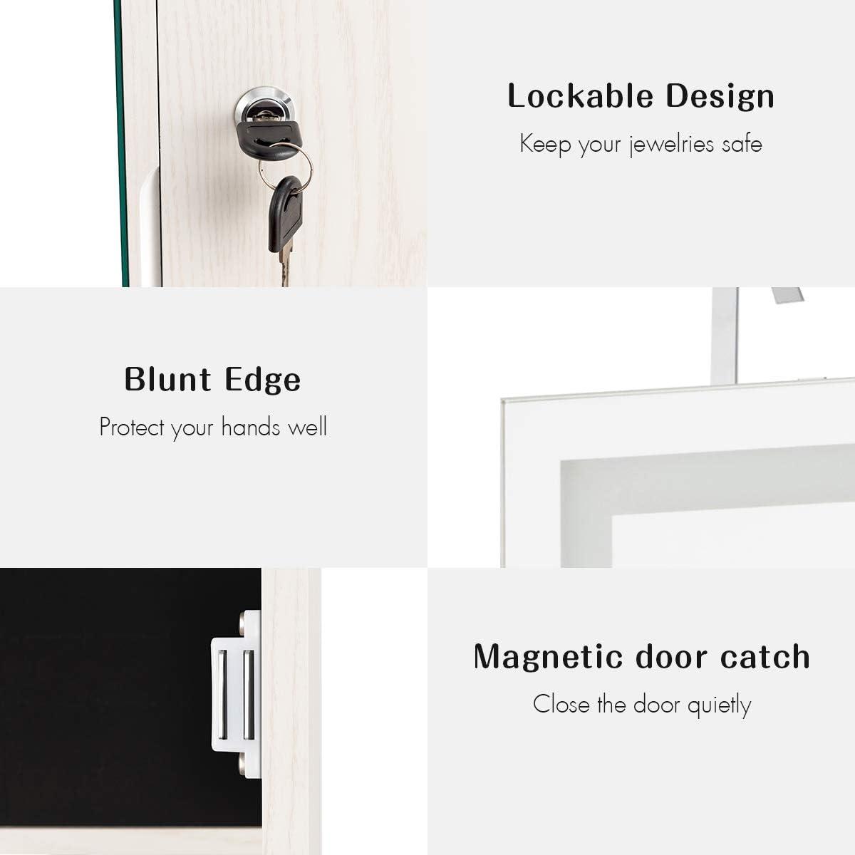 image:imageGiantex Jewelry Cabinet Armoire Door Wall Mount 472in Lockable Touch Screen Lighted Full Length Mirror 3 Lighting Settings Inside Makeup Mirror Jewelry Storage Box Organizer BlackGrayish White