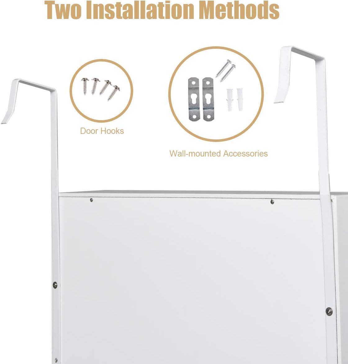 image:imageGiantex LED Jewelry Cabinet Wall Mounted Door Hanging Lockable Jewelry Armoire with 472 Full Length Mirror Foldable Makeup Tray Lipstick Brush Holders Jewelry Storage Organizer WhiteWhite