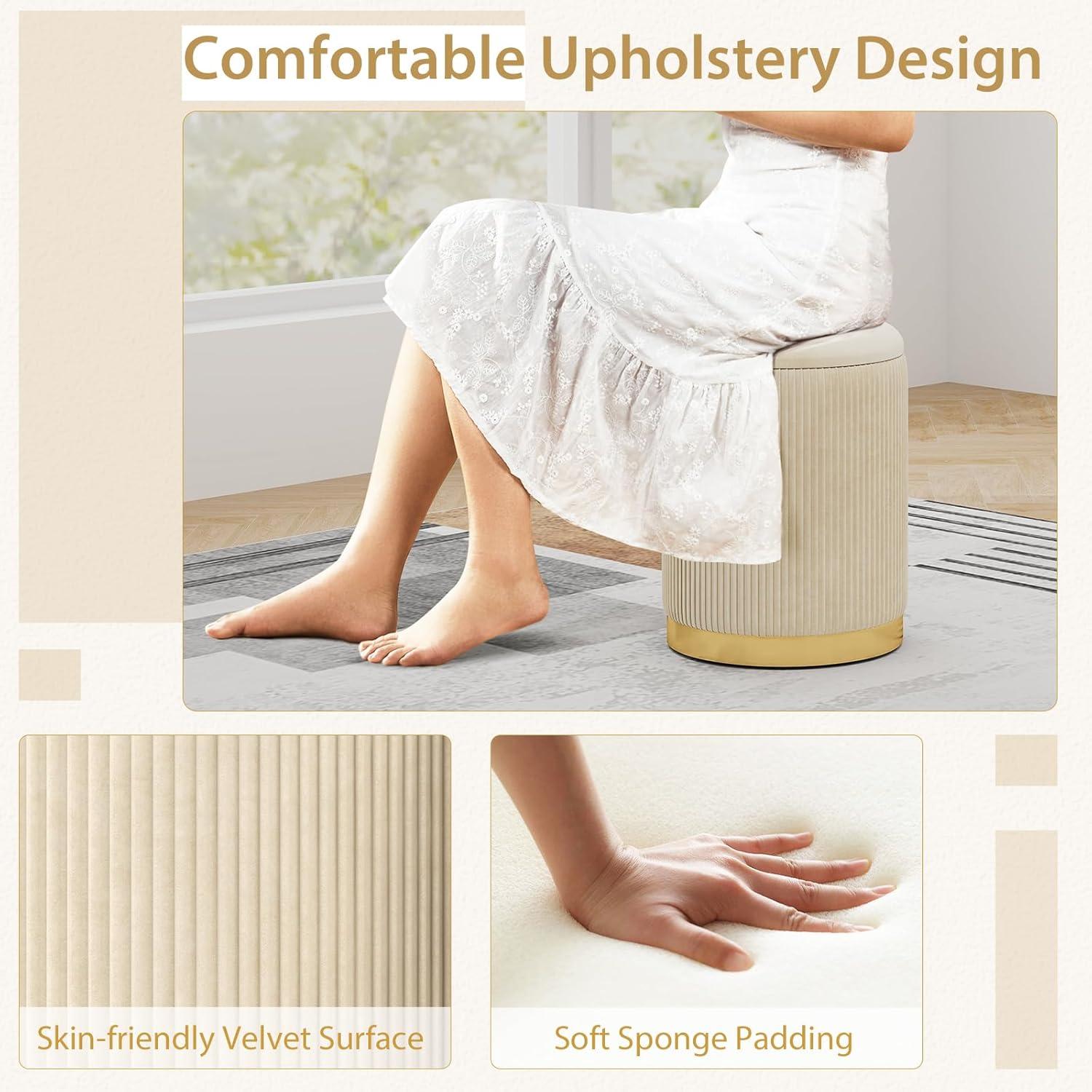 image:imageGiantex Ottoman with Storage Set of 2 Storage Ottomans 1 Large amp 1 Small Nesting Ottoman Side Table Upholstered Linen Round Foot Rest Vanity Stool for Bedroom Living Room GrayBeige Golden