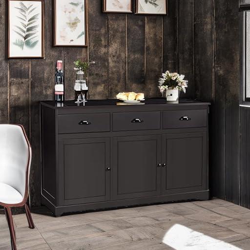 image:imageGiantex Sideboard Buffet Server Storage Cabinet Console Table Home Kitchen Dining Room Furniture Entryway Cupboard with 2 Cabinets and 3 Drawers Adjustable Shelves GrayBrown