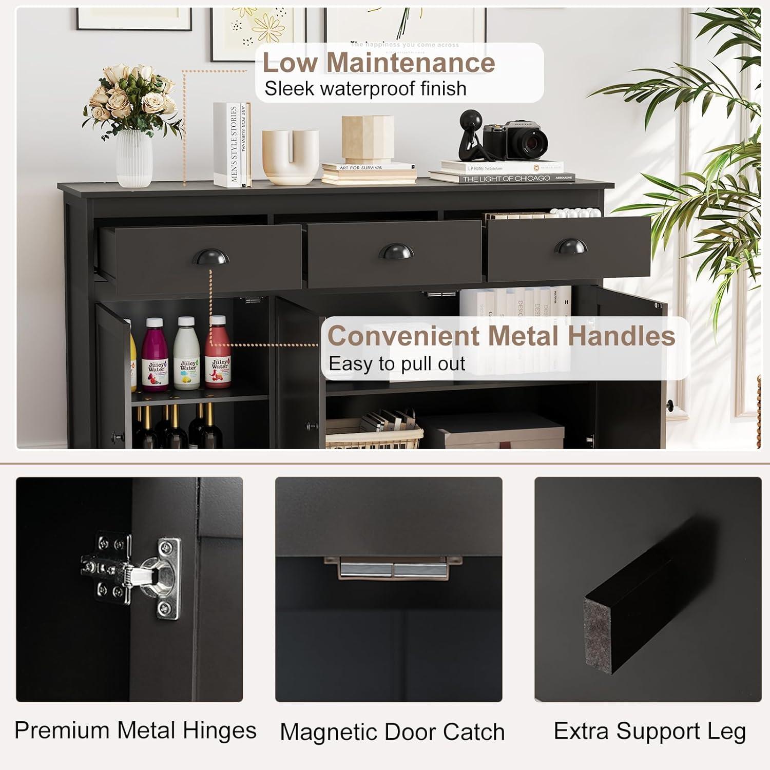 image:imageGiantex Sideboard Buffet Server Storage Cabinet Console Table Home Kitchen Dining Room Furniture Entryway Cupboard with 2 Cabinets and 3 Drawers Adjustable Shelves GrayBrown