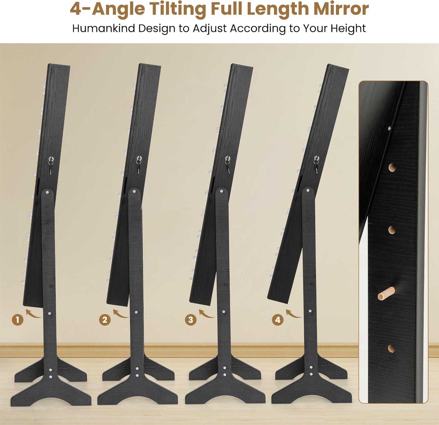 image:imageGiantex Standing Jewelry Armoire with 18 LED Lights Around the Door Large Storage Mirrored Jewelry Cabinet with Full Length Mirror 16 Lipstick Holders 1 Inside Makeup Mirror WhiteBlack
