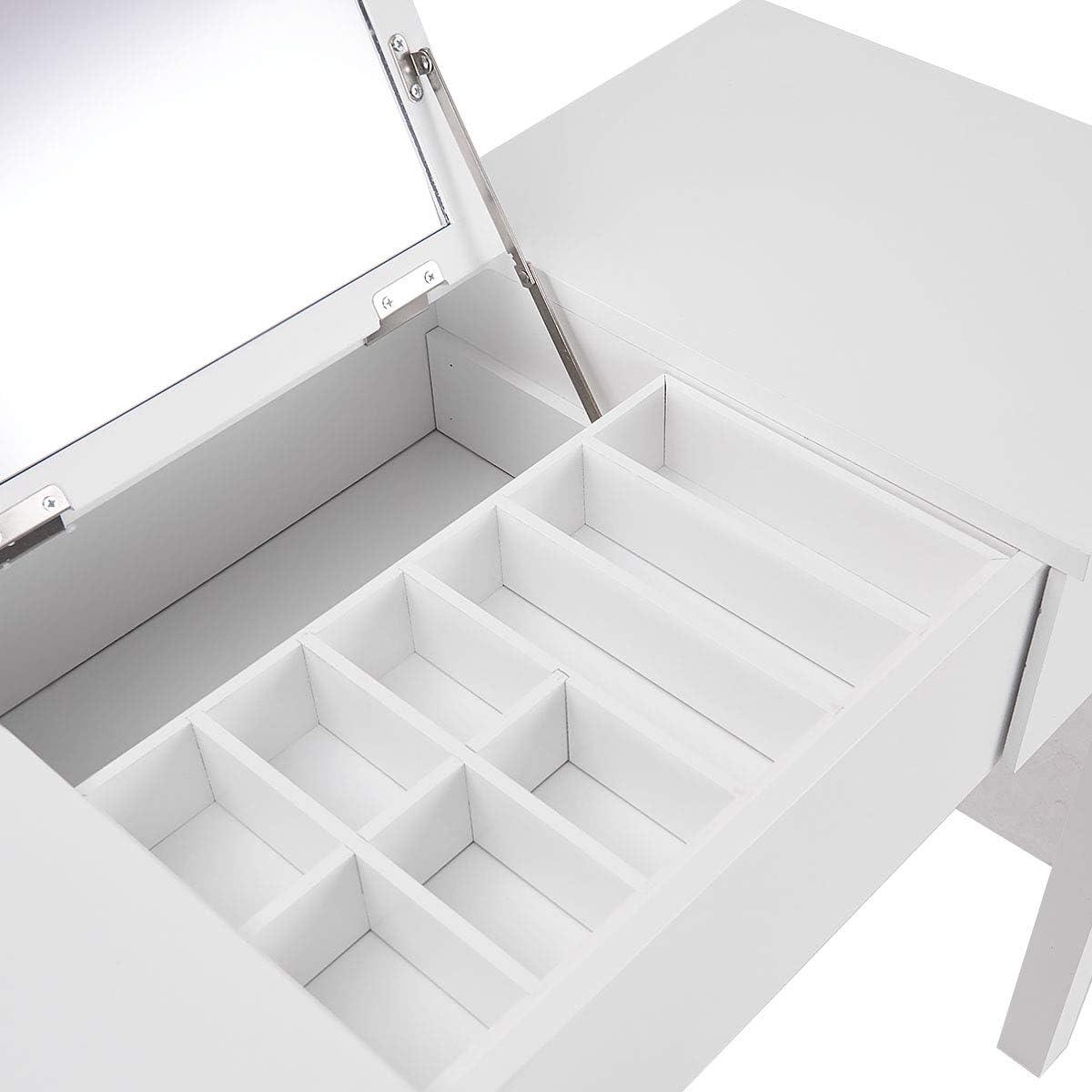 image:imageGiantex Vanity Set with Flip Top Mirror and Cushioned Stool Makeup Dressing Table Writing Desk with 2 Drawers amp 3 Removable Organizers Makeup Table Set Easy Assembly WhiteWhite
