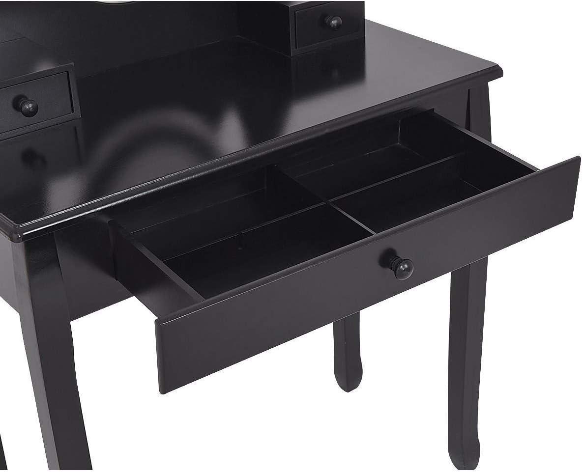image:imageGiantex Vanity Set with Lighted Mirror Makeup Table with 10 Rose Light Modern Dressing Desk with Cushioned Stool 3 Drawers and 360 Rotating Mirror for Bedroom Vanity Table with Stool BlackBlack