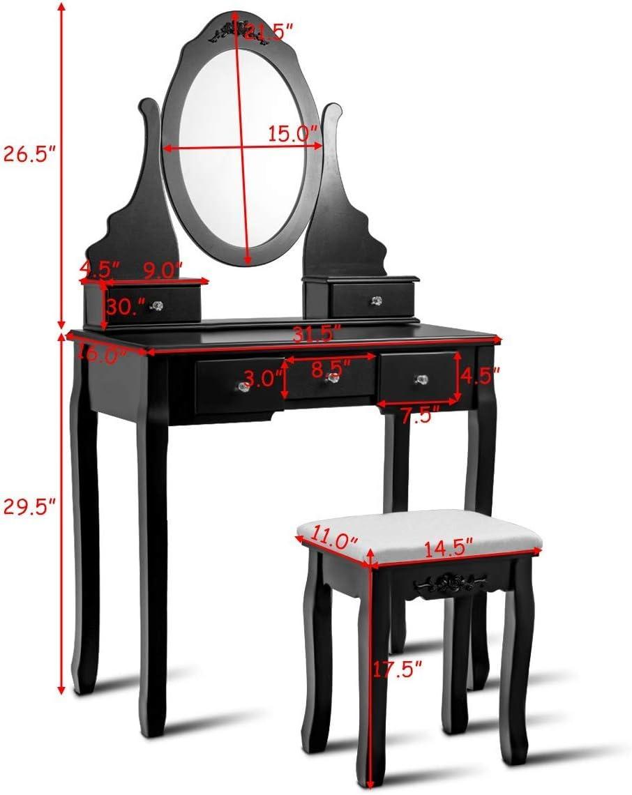 image:imageGiantex Vanity Set with Lighted Mirror Makeup Table with 10 Rose Light Modern Dressing Desk with Cushioned Stool 3 Drawers and 360 Rotating Mirror for Bedroom Vanity Table with Stool BlackBlack