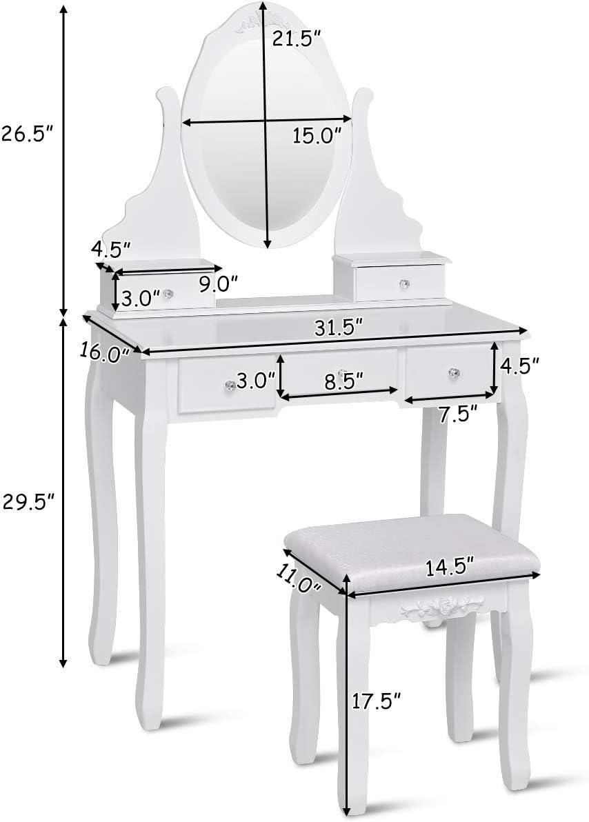 image:imageGiantex Vanity Set with Lighted Mirror Makeup Table with 10 Rose Light Modern Dressing Desk with Cushioned Stool 3 Drawers and 360 Rotating Mirror for Bedroom Vanity Table with Stool BlackWhite