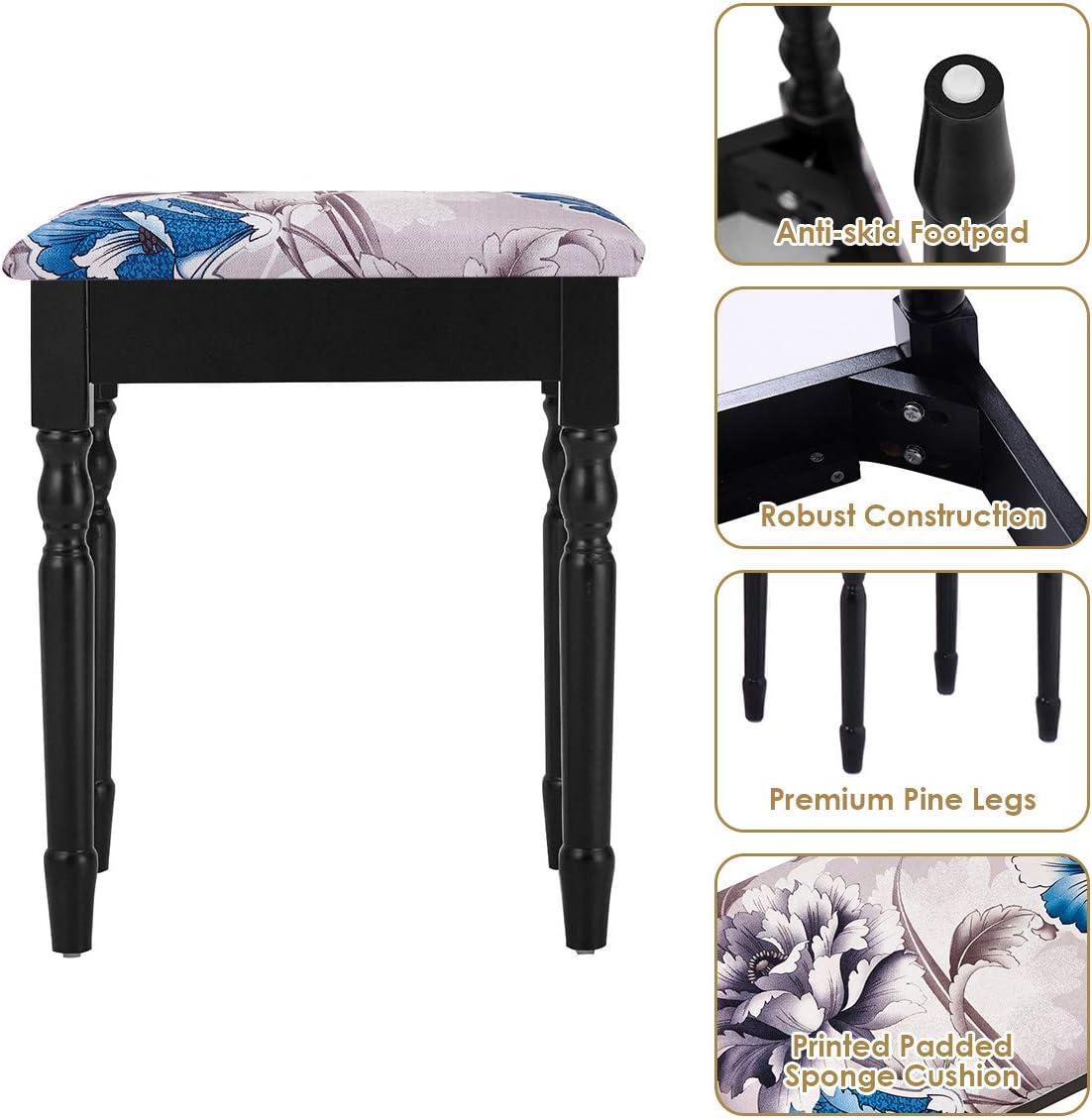 image:imageGiantex Vanity Set with TriFolding Mirror Makeup Dressing Table with 4 Drawers and Storage Shelf Modern Bedroom Bathroom Makeup Vanity Desk with Cushioned Stool for Girls Women BlackBlack
