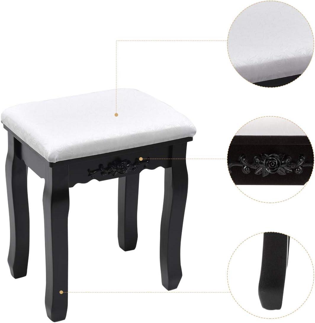 image:imageGiantex Vanity Set with TriFolding Mirror and 4 Drawers Makeup Dressing Table with Cushioned Stool for Girls Women Modern Bedroom Bathroom Makeup Table with Stool BlackBlack