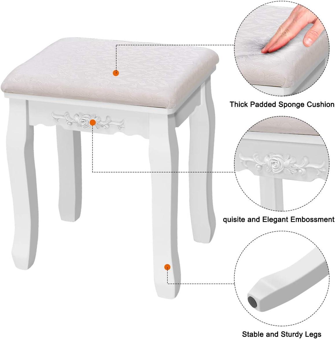 image:imageGiantex Vanity Set with TriFolding Mirror and 4 Drawers Makeup Dressing Table with Cushioned Stool for Girls Women Modern Bedroom Bathroom Makeup Table with Stool BlackWhite