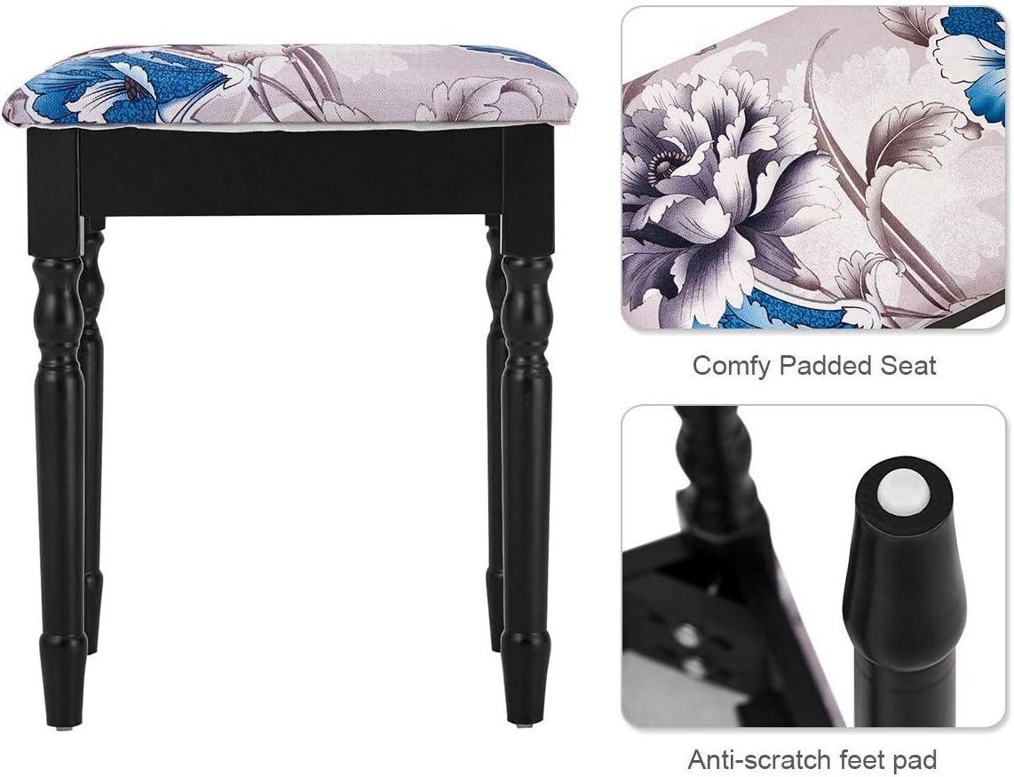 image:imageGiantex Vanity Table Set with TriFolding Mirror Makeup Dressing Table with 4 Drawers Bedroom Vanity with Padded Stool Room Desk Vanities Black