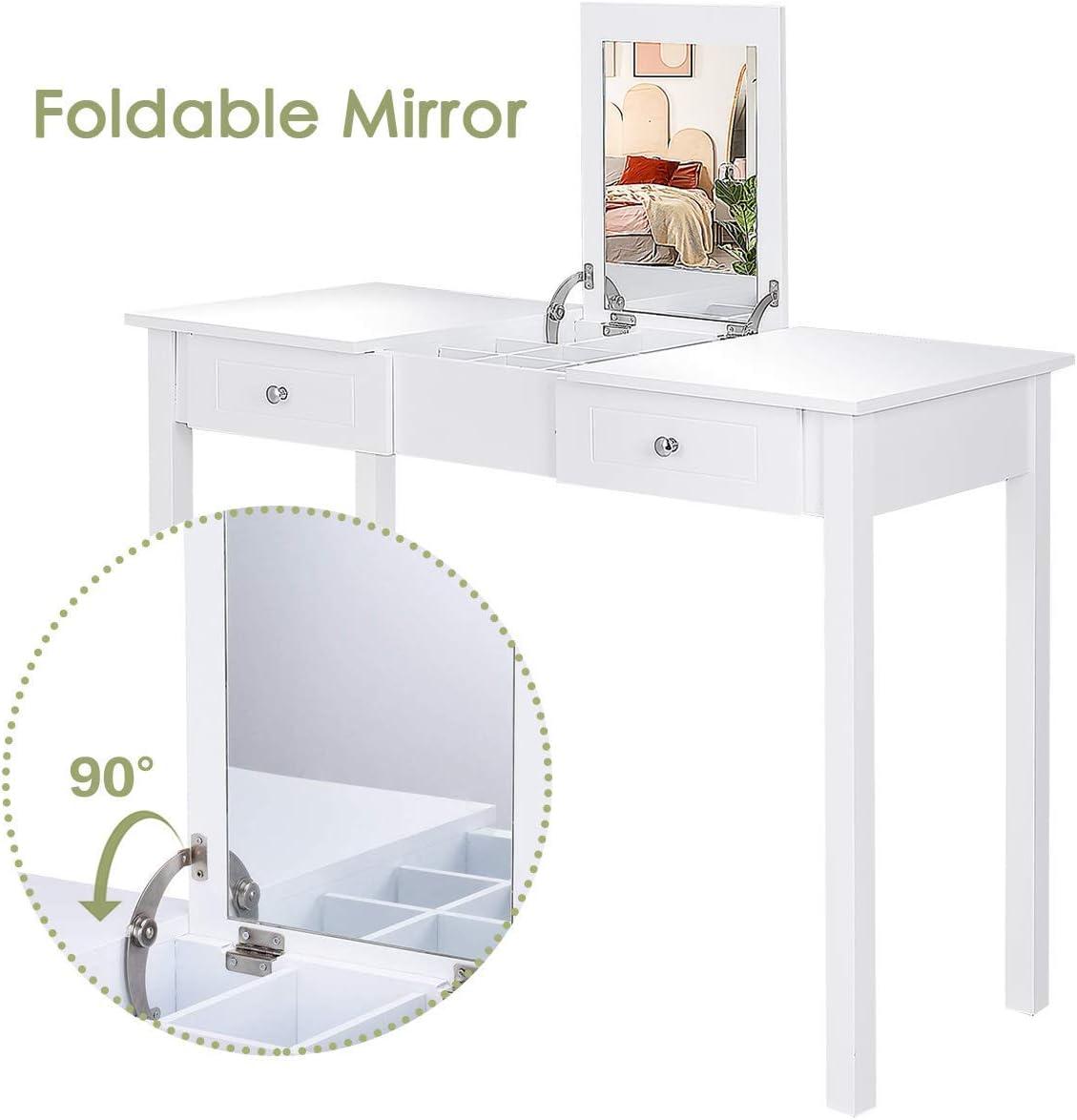 image:imageGiantex Vanity Table with Flip Top Mirror Makeup Dressing Desk with 2 Drawers and Removable Organizer Bedroom Vanity Writing Desk for Girls Women Easy Assembly White