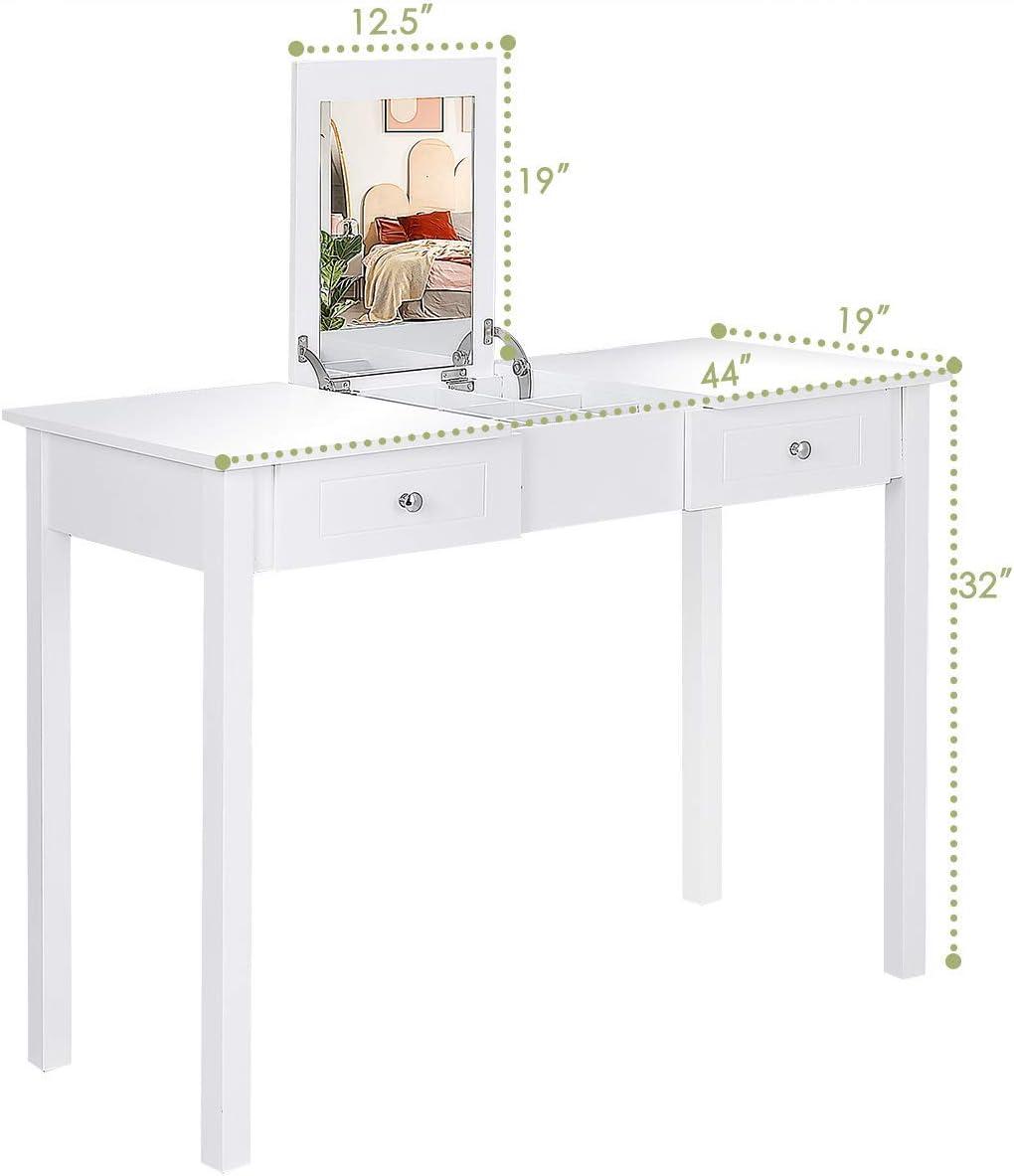 image:imageGiantex Vanity Table with Flip Top Mirror Makeup Dressing Desk with 2 Drawers and Removable Organizer Bedroom Vanity Writing Desk for Girls Women Easy Assembly White
